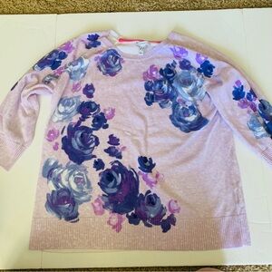 Isaac Mizrahi Purple and Pink Crew Neck Sweater with Floral Design size small